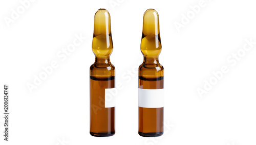 Tableau sur toile Two amber glass ampoules with white labels, isolated on transparent background