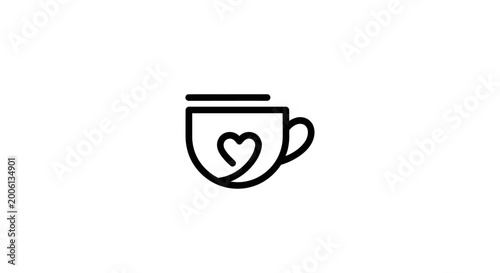 Minimalist line art of a coffee cup with a heart inside.