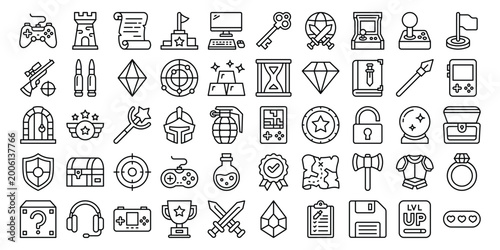 Canvastavla Gaming line icon set, Clean outline vector icons