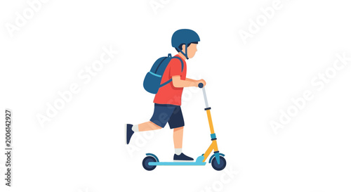 Child Riding Electric Scooter with Backpack in Motion