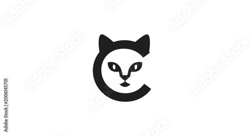 Tableau sur toile A minimalist black and white logo featuring a stylized cat's head cleverly integrated into the shape of the letter C, on a plain white background