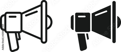 Obraz na plátně Two black megaphone icons representing public announcements and communication st