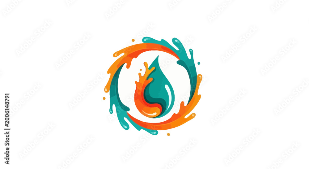 Fototapeta premium Abstract Water Drop surrounded by Colorful Swirls and Splashes Graphic Design Concept