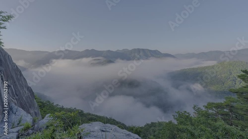 봉화 삼동재 호랑이바위 아침 안개 HDR 타임랩스, 여름 낙동강 위 물안개