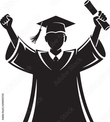 Graduate celebrating with diploma and fist pump