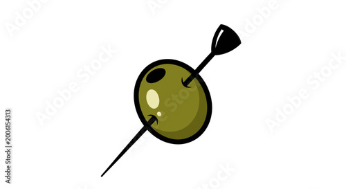 Cartoon Olive Appetizer On A Cocktail Stick, Isolated On A White Background