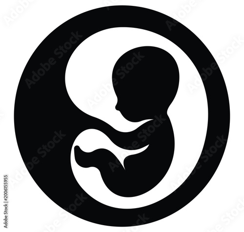 Quadro em tela Fetus and Womb Icon Set Minimalist Pregnancy Unborn Baby Symbols Circular Black