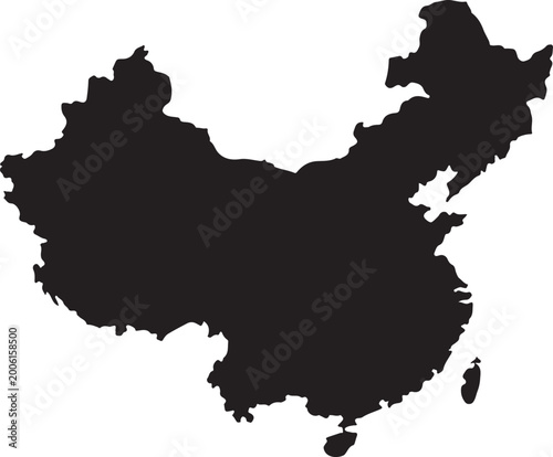 China map silhouette black and white outline