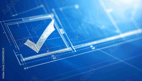 A Blueprint with a checkmark, showcasing meticulous planning and meticulous precision in the construction process. It suggests a successful project marked by accuracy. 