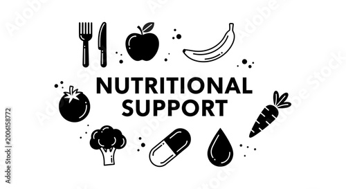 Canvas-taulu Nutritional support concept with healthy food icons and supplement capsule