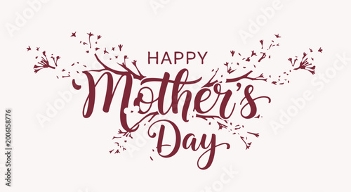 Elegant Happy Mother's Day lettering with floral branches on cream