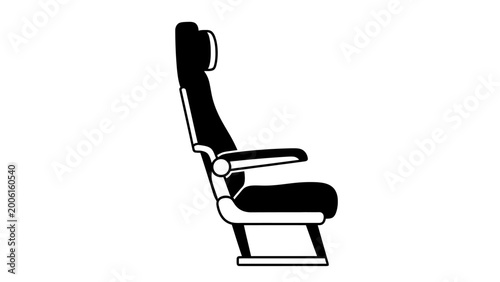 Side view vector illustration of an airplane passenger seat in black and white