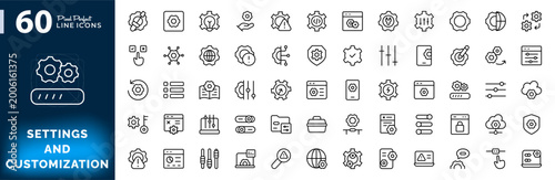 Photos Settings and customization line icon set