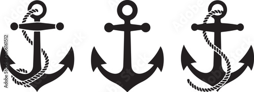 Tableau sur toile Three nautical anchors with ropes vector illustration