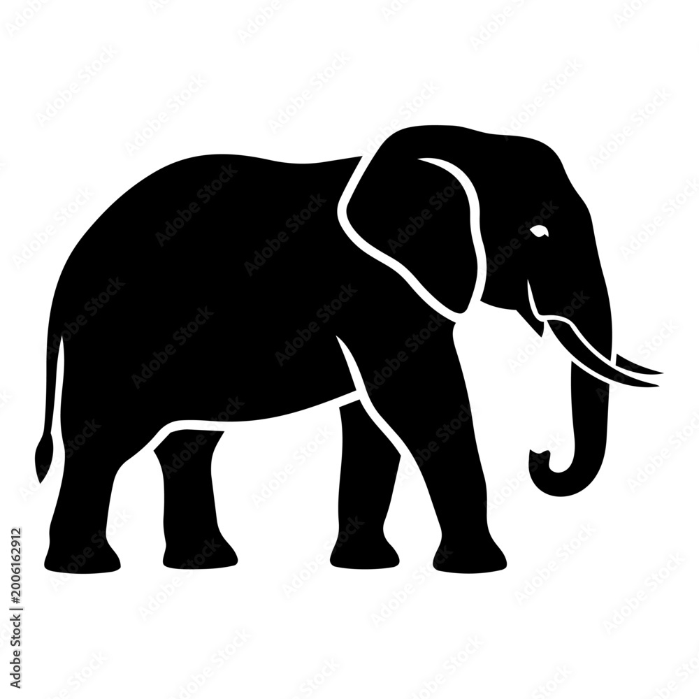 Obraz premium Black Silhouette of a Standing African Elephant with Tusks