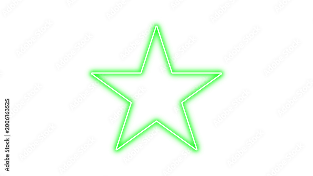 Obraz premium Neon glowing green star shape frame Isolated on transparent background. Shiny futuristic light glow star shape border design. Decorative neon glowing star icon. Vector illustration.