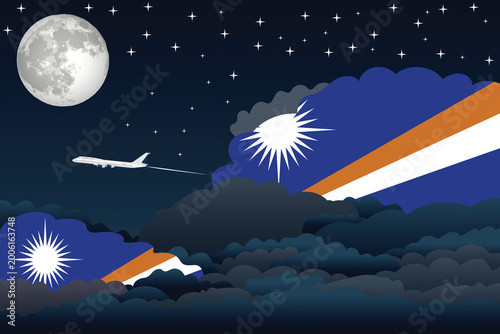 Tableau sur toile Marshall Islands Night Clouds Airplane Airport Flight Vector Illustration
