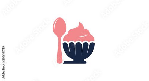 Delicious Ice Cream Dessert Logo Illustrating Sweet Treat and Spoon against White Background