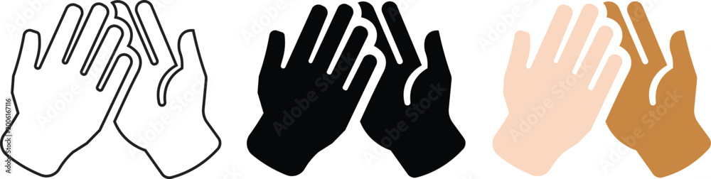 Obraz premium Celebration and agreement graphics high five icons in silhouette and outline art for support and Positive connection