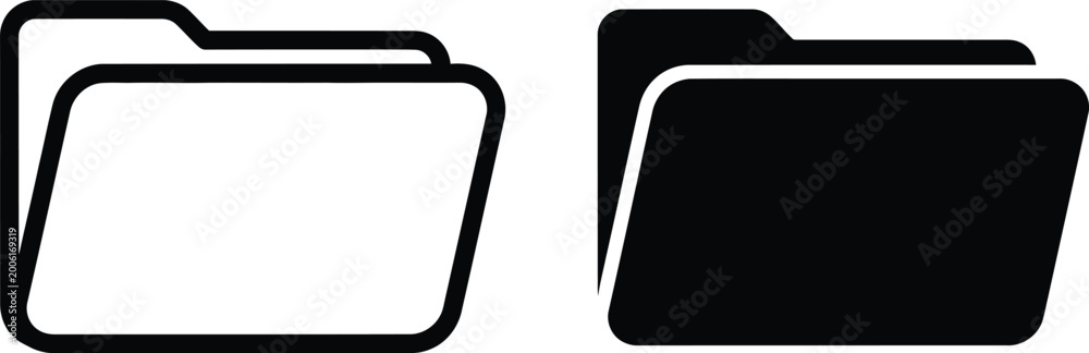 Fototapeta premium Two file folder icons displayed in both solid and outline styles for user interface organization