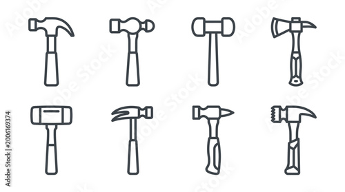 Foto Various types of hammers icons.