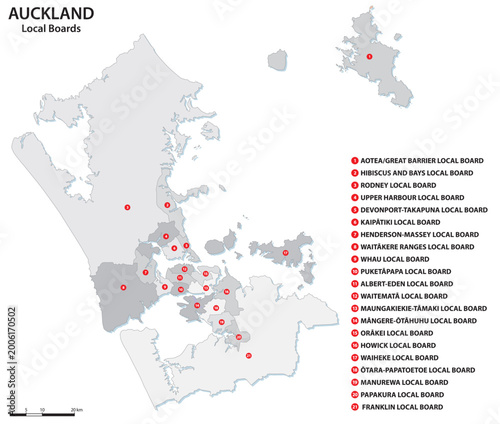 Administrative and political map of the New Zealand city Auckland.eps