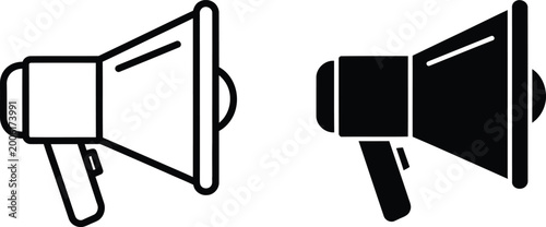 Obraz na plátně Two megaphone icons featuring outline and solid styles for your marketing and co