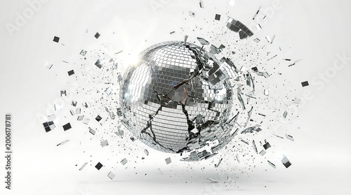 Exploding Silver Disco Ball with Flying Mirror Fragments