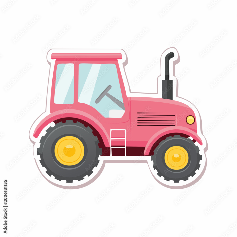 Obraz premium Pink Cartoon Tractor Illustration