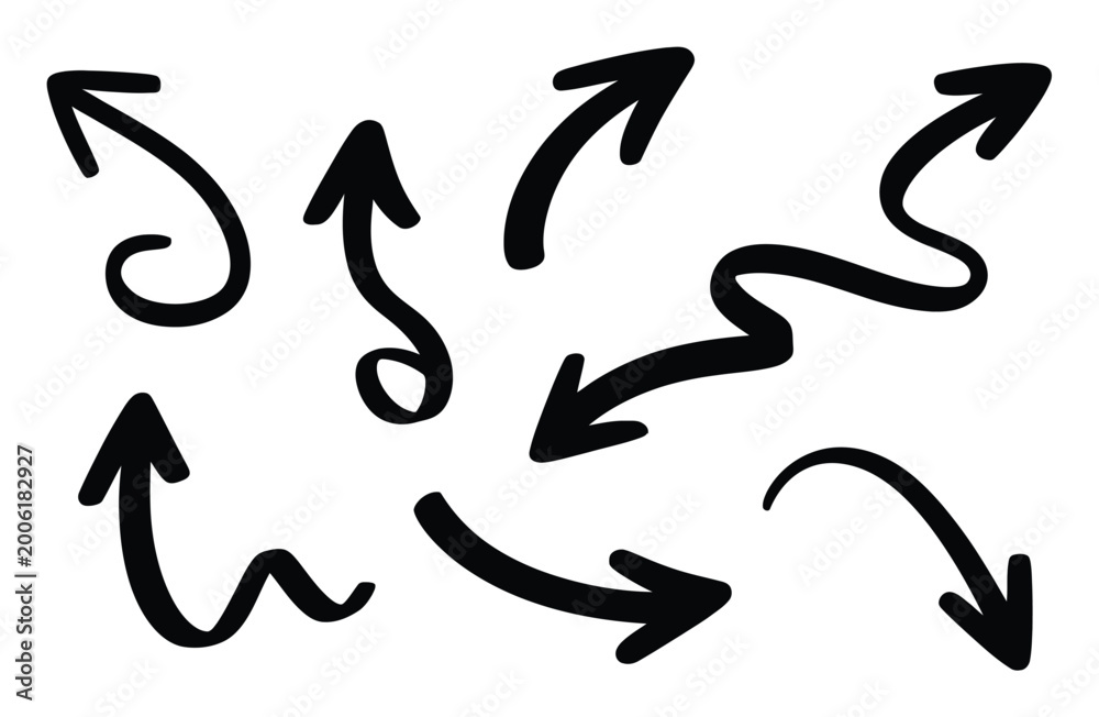 Obraz premium Collection of Hand-Drawn Black Arrows on a White Background