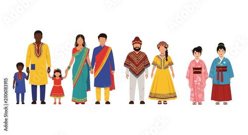 Foto Diverse people in traditional clothing standing.