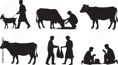 Obraz na plátně Traditional farming and livestock care silhouettes