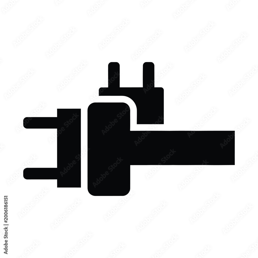 Obraz premium Minimalist electric plug icon, black power connector silhouette, electrical hardware vector symbol for energy apps