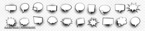 Fotografía retro empty comic speech bubbles set with black halftone shadows