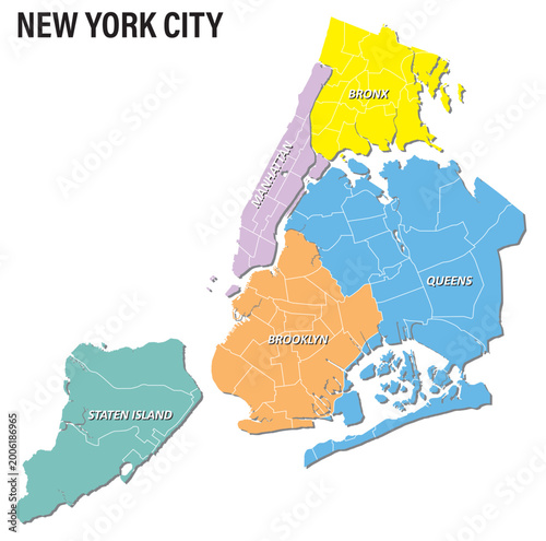 Photos Color overview map of the five New York boroughs