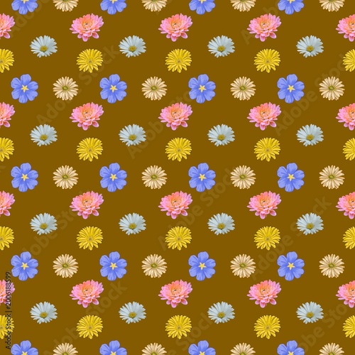 Untitled design - 1Seamless Small Daisy Floral Pattern on Brown Background