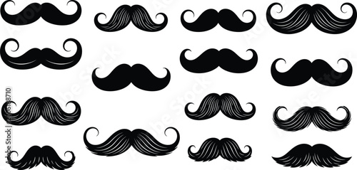 Collection of black mustaches on white background facial hair