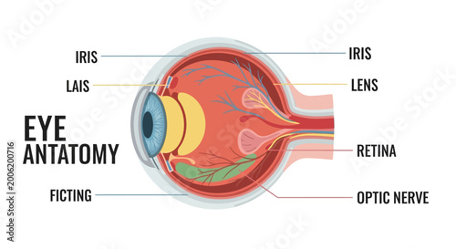 Quadro su tela Detailed Diagram of Human Eye Anatomy with Labeled Parts.