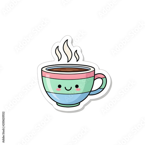 Cute Colorful Striped Coffee Cup Character with Rising Steam