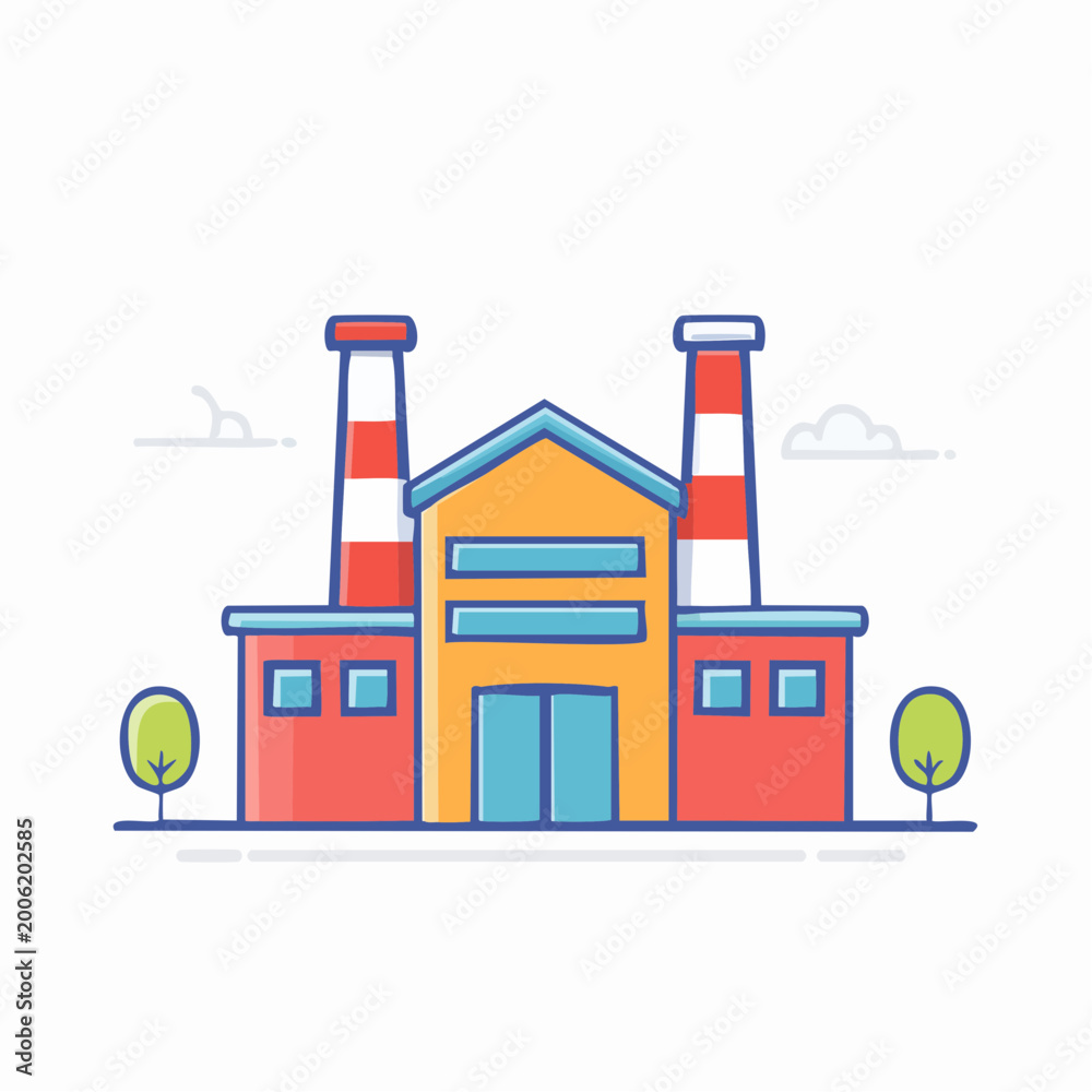 Fototapeta premium Flat Illustration of a Factory Building with Chimneys