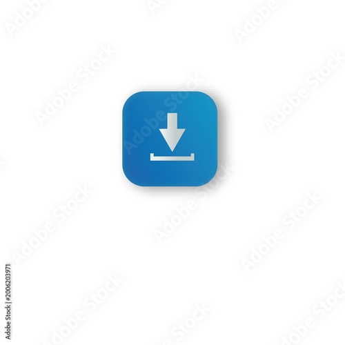 Blue Gradient Download Icon with Shadow 3D Glossy 
App Button for UI Web Interface Design