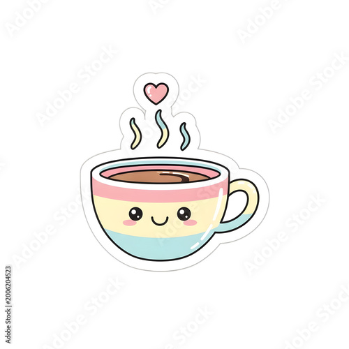 Cute Pastel Coffee Cup Character with Heart Shaped Steam
