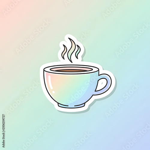 Pastel Rainbow Coffee Cup Sticker on Soft Gradient Background