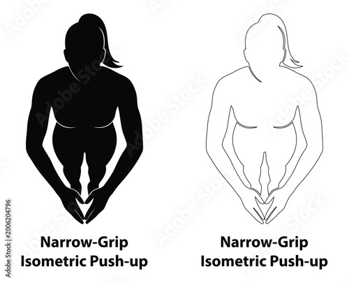 Schilderij op canvas Female athlete performing narrow grip isometric push up exercise black silhouett