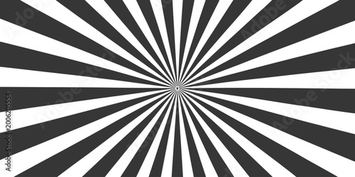 Black and white sunburst background with radial stripes radiating from the center creating a dynamic retro pop art burst pattern.