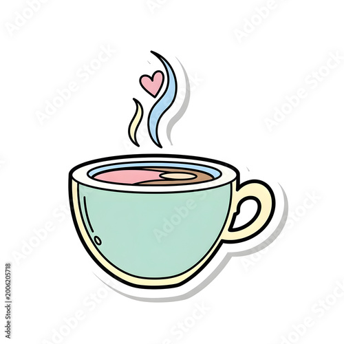 Cute Mint Green Coffee Cup Sticker with Heart Shaped Steam
