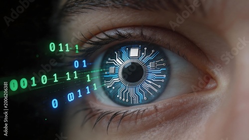 Human eye with digital circuit overlay