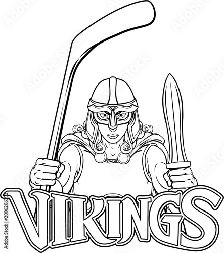Canvas Print A female viking woman ice hockey sports team cartoon mascot