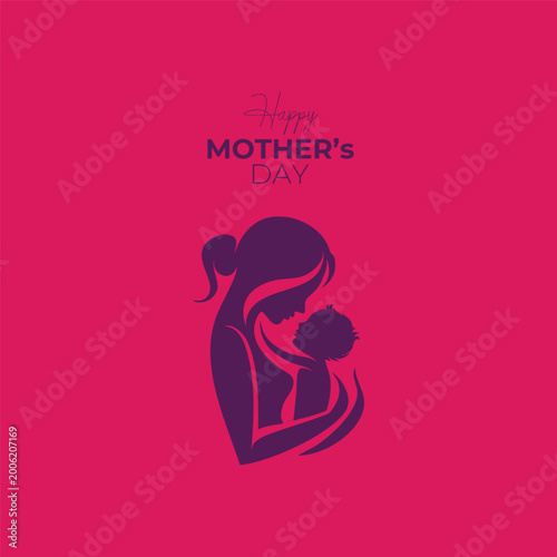 Elegant Minimalist silhouette of mother and child hugging for family love and Mother's Day concept