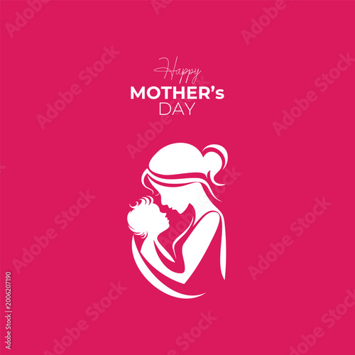  Elegant minimalist motherhood icon featuring mom holding infant for Mother's Day greeting card.